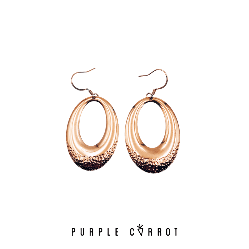 Hammered Open Oval Earrings Rosegold