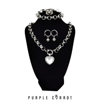 Heart Roly Poly Necklace + bracelet & Heart pendant , earring and ring combo