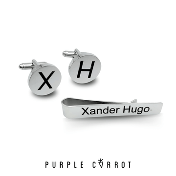 BLACK FRIDAY Personalized Sliding Tie Clip and Cufflinks Set