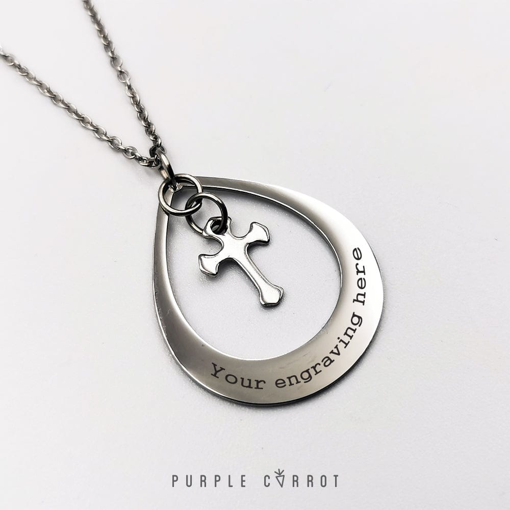 Teardrop Cross Pendant - Free engraving